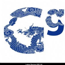 中国风设计创意青花瓷英文字母