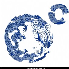 中国风设计创意青花瓷英文字母