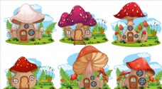 树林卡通蘑菇屋