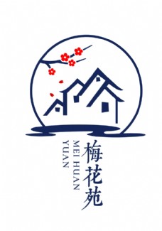 logo中式复古风格梅花房舍民宿标志