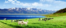 景观设计蒙古草原牛羊河流