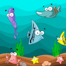 洋房海洋动物插画