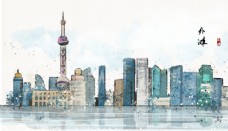上海风景上海国风古风插画卡通背景
