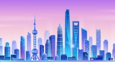 城市建筑夜光城市大楼地标建筑渐变上海夜