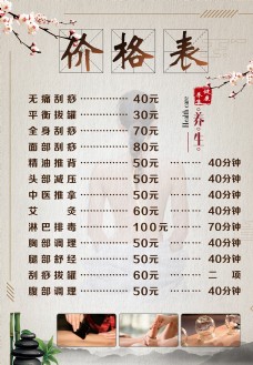 中国风理疗养生价格表