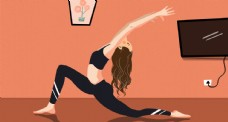 瑜伽女性健身清新插画卡通背景