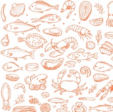 矢量背景卡通海鲜食物无缝背景矢量图
