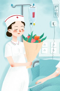 卡通人物护士节人物鲜花插画卡通背景素材
