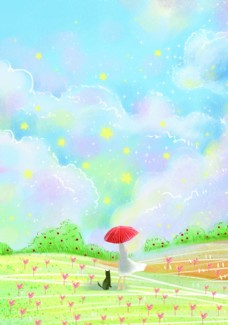 梦幻画梦幻童话人物插画卡通背景素材