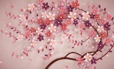 粉色花树装饰画玄关屏风沙发