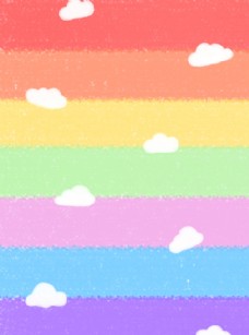 手绘卡通云朵彩虹背景