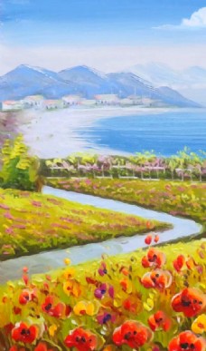 欧式景墙竖版地中海风景画