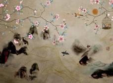 中式古典画水墨花鸟玄关屏风装饰