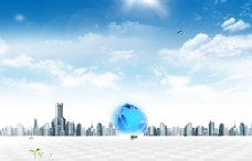 蓝色科技城市天空背景