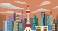 上海市上海城市地标插画卡通背景素材