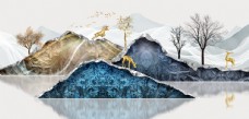 新中式岩石大理石纹山水装饰画