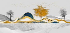 新中式鎏金线条水墨山水装饰画