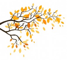 秋天 黄树叶 手绘 插画