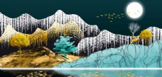 新中式岩石大理石纹山水装饰画