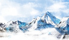风景雪山山峰国风插画卡通背景素材