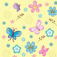 四方连续底纹蝴蝶花朵图稿