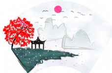 水墨中国风红叶凉亭