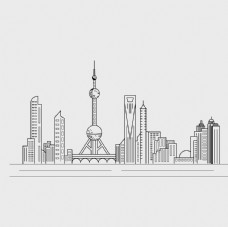 手绘线条城市上海建筑图片