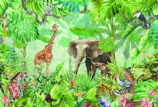 餐厅森林动物世界装饰画
