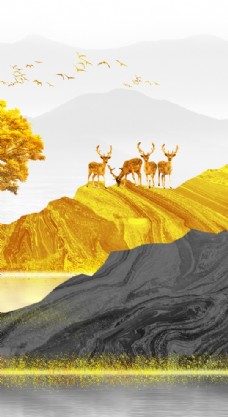 山水金色山脉抽象装饰画