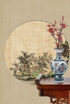 中国风设计工笔画盆栽