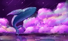 鲸鱼天空梦幻插画合成背景素材