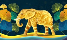 大象国风插画卡通背景素材