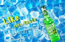 清凉夏天冰块凉爽清爽蓝色酒宣传海报