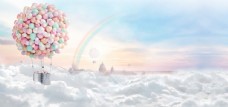 风景桌面云端热气球彩虹唯美告白壁纸