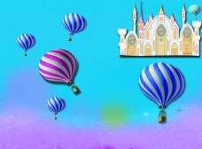 儿童城堡梦幻背景热气球