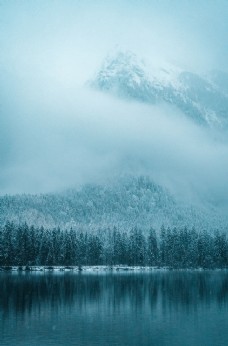 山林雪景冬季森林雪山自然生态背景素材
