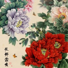 沙发背景墙手绘牡丹花花开富贵中国风