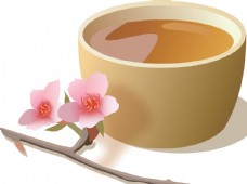 咖啡杯桃花茶排毒养颜女人茶矢量手绘