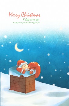 雪天圣诞老人场景唯美水彩风插画