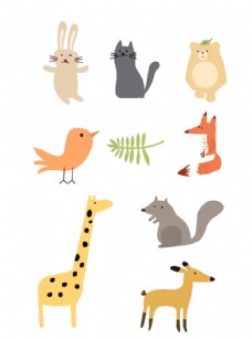 动物画小动物大全手绘卡通扁平化插画