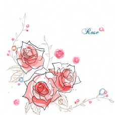 女性手绘玫瑰插画钢笔线条