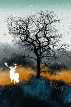 水晶画森林麋鹿装饰画