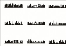 建筑素材手绘黑色城市建筑剪影素材