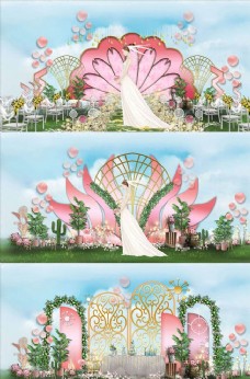 韩版粉色草坪婚礼舞台签到迎宾区图片