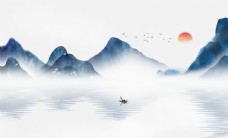 飞鸟中国风山水背景墙