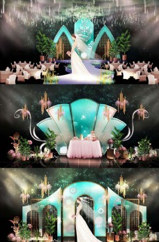 翡翠绿婚礼舞台签到迎宾区效果图图片