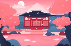 建筑风景日本风格建筑场景插画