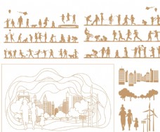 人物生活动态城市剪影矢量图