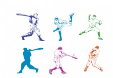 彩色棒球运动剪影素材
