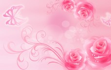 粉色玫瑰背景墙壁画壁纸婚房装饰